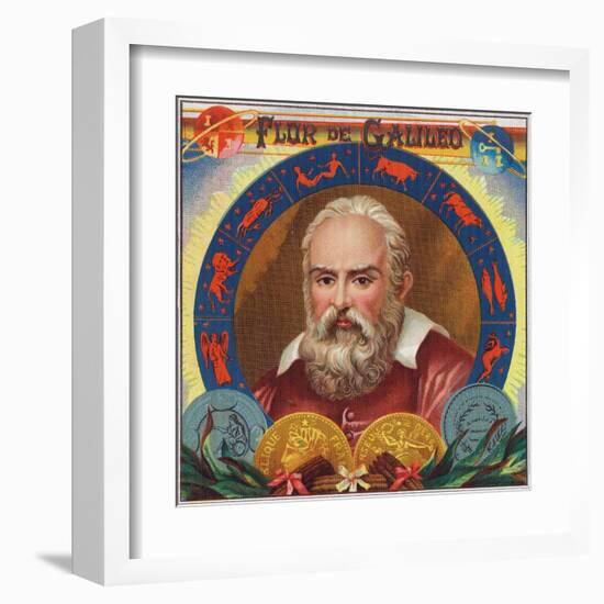 Flur de Galileo Brand Cigar Box Label, Galileo Galilei-Lantern Press-Framed Art Print