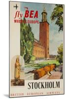 Fly Bea When in Europe, Stockholm Travel Poster-null-Mounted Giclee Print