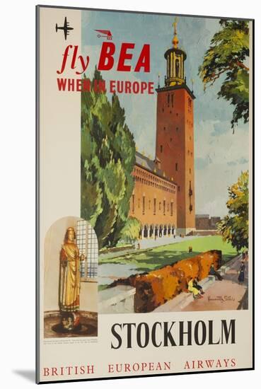 Fly Bea When in Europe, Stockholm Travel Poster-null-Mounted Giclee Print