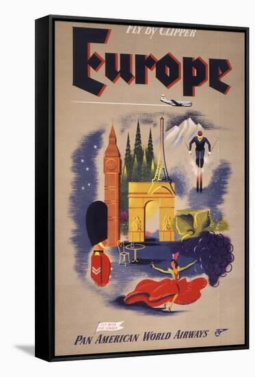 Fly by Clipper: Europe; Pan American World Airways-null-Framed Stretched Canvas