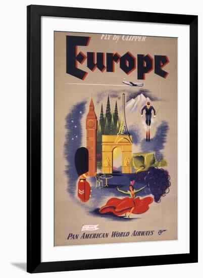 Fly by Clipper: Europe; Pan American World Airways-null-Framed Art Print