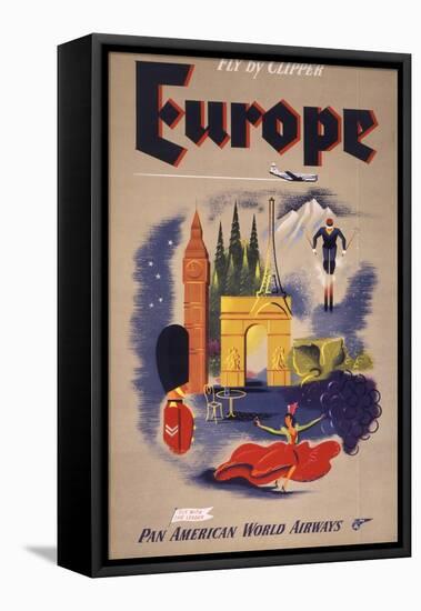 Fly by Clipper: Europe; Pan American World Airways-null-Framed Stretched Canvas