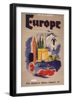 Fly by Clipper: Europe; Pan American World Airways-null-Framed Art Print