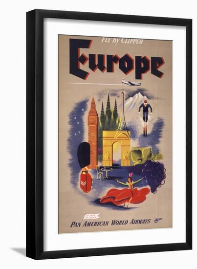 Fly by Clipper: Europe; Pan American World Airways-null-Framed Art Print