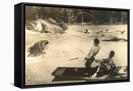Fly Fisher with Giant Fish-null-Framed Stretched Canvas