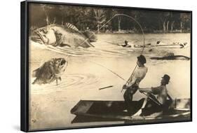 Fly Fisher with Giant Fish-null-Framed Art Print