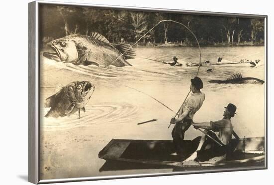 Fly Fisher with Giant Fish-null-Framed Art Print