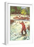 Fly Fisher with Net-null-Framed Art Print