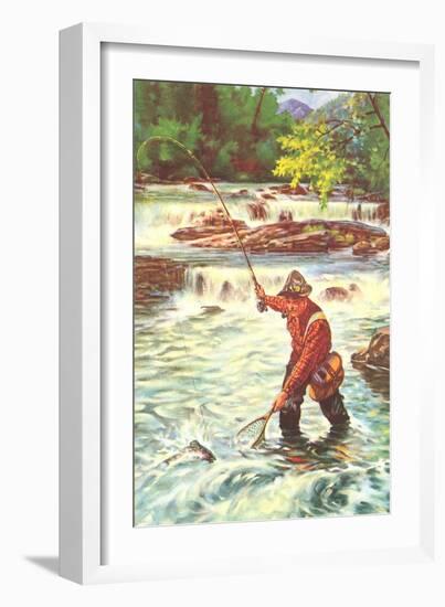 Fly Fisher with Net-null-Framed Art Print