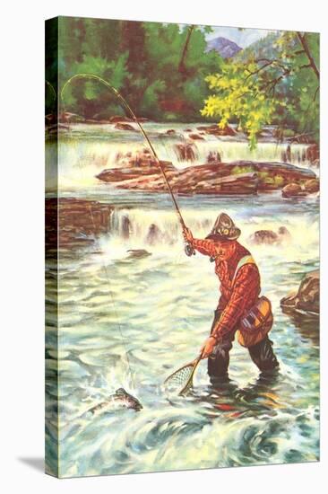 Fly Fisher with Net-null-Stretched Canvas