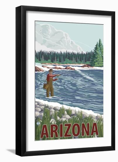 Fly Fisherman - Arizona-Lantern Press-Framed Art Print