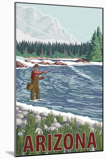 Fly Fisherman - Arizona-Lantern Press-Mounted Art Print