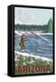 Fly Fisherman - Arizona-Lantern Press-Framed Stretched Canvas