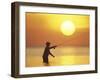 Fly Fisherman at Sunrise, Keys, Florida, USA-null-Framed Photographic Print