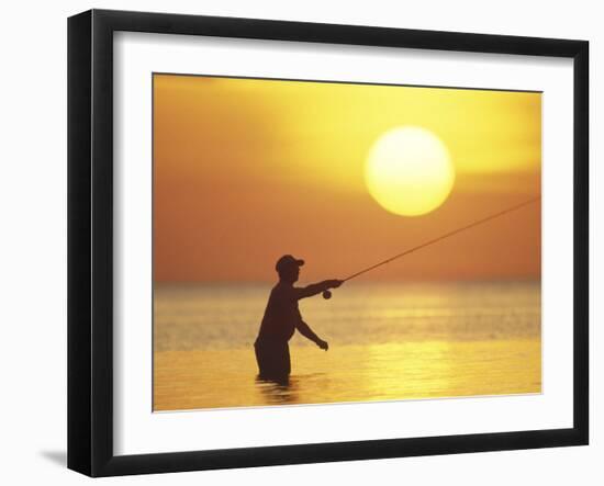 Fly Fisherman at Sunrise, Keys, Florida, USA-null-Framed Photographic Print