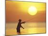 Fly Fisherman at Sunrise, Keys, Florida, USA-null-Mounted Photographic Print