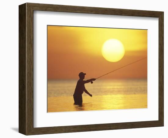 Fly Fisherman at Sunrise, Keys, Florida, USA-null-Framed Photographic Print