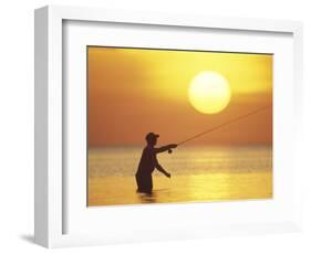 Fly Fisherman at Sunrise, Keys, Florida, USA-null-Framed Photographic Print