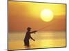 Fly Fisherman at Sunrise, Keys, Florida, USA-null-Mounted Photographic Print