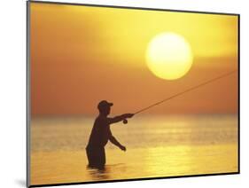 Fly Fisherman at Sunrise, Keys, Florida, USA-null-Mounted Photographic Print