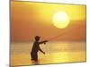 Fly Fisherman at Sunrise, Keys, Florida, USA-null-Mounted Photographic Print