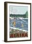Fly Fisherman, Denali National Park, Alaska-Lantern Press-Framed Art Print