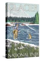 Fly Fisherman, Glacier National Park, Montana-Lantern Press-Stretched Canvas