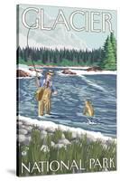 Fly Fisherman, Glacier National Park, Montana-Lantern Press-Stretched Canvas