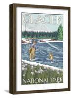 Fly Fisherman, Glacier National Park, Montana-Lantern Press-Framed Art Print