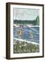 Fly Fisherman, Glacier National Park, Montana-Lantern Press-Framed Art Print