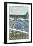 Fly Fisherman, Glacier National Park, Montana-Lantern Press-Framed Art Print