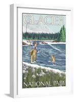 Fly Fisherman, Glacier National Park, Montana-Lantern Press-Framed Art Print