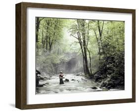 Fly Fisherman Near a Stone Bridge-null-Framed Photographic Print