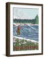 Fly Fisherman - New Mexico-Lantern Press-Framed Art Print