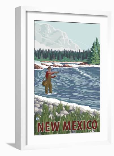 Fly Fisherman - New Mexico-Lantern Press-Framed Art Print