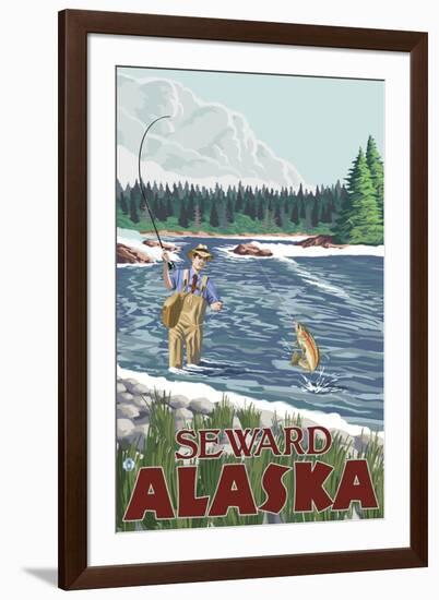 Fly Fisherman, Seward, Alaska-Lantern Press-Framed Art Print