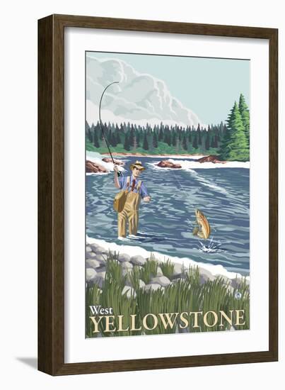 Fly Fisherman, West Yellowstone, Montana-Lantern Press-Framed Art Print