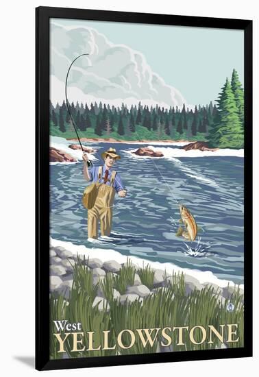 Fly Fisherman, West Yellowstone, Montana-Lantern Press-Framed Art Print