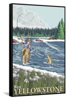 Fly Fisherman, West Yellowstone, Montana-Lantern Press-Framed Stretched Canvas