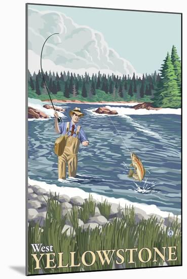 Fly Fisherman, West Yellowstone, Montana-Lantern Press-Mounted Art Print