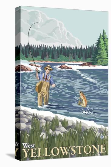 Fly Fisherman, West Yellowstone, Montana-Lantern Press-Stretched Canvas