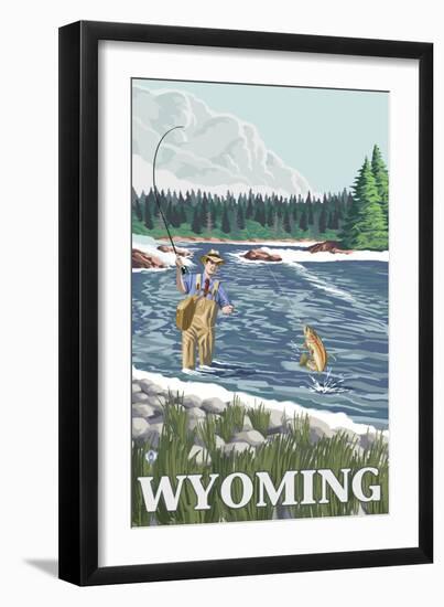 Fly Fisherman, Wyoming-Lantern Press-Framed Art Print