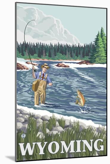 Fly Fisherman, Wyoming-Lantern Press-Mounted Art Print