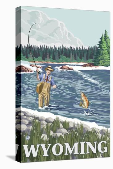 Fly Fisherman, Wyoming-Lantern Press-Stretched Canvas