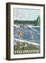 Fly Fisherman, Yellowstone National Park-Lantern Press-Framed Art Print