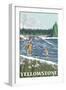 Fly Fisherman, Yellowstone National Park-Lantern Press-Framed Art Print