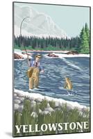 Fly Fisherman, Yellowstone National Park-Lantern Press-Mounted Art Print