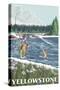 Fly Fisherman, Yellowstone National Park-Lantern Press-Stretched Canvas