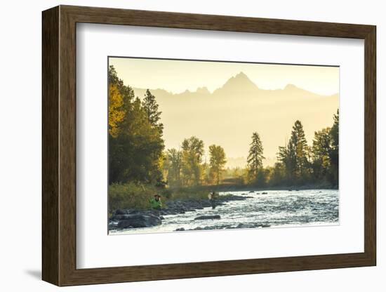 Fly Fisherwoman and Fisherman Casting and Fishing on River, British Colombia, B.C., Canada-Peter Adams-Framed Photographic Print