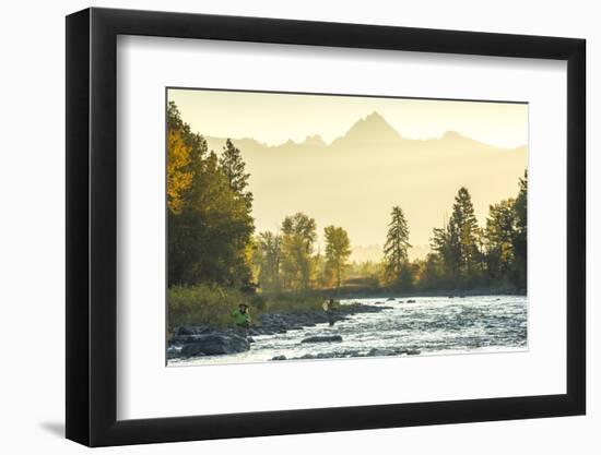 Fly Fisherwoman and Fisherman Casting and Fishing on River, British Colombia, B.C., Canada-Peter Adams-Framed Photographic Print